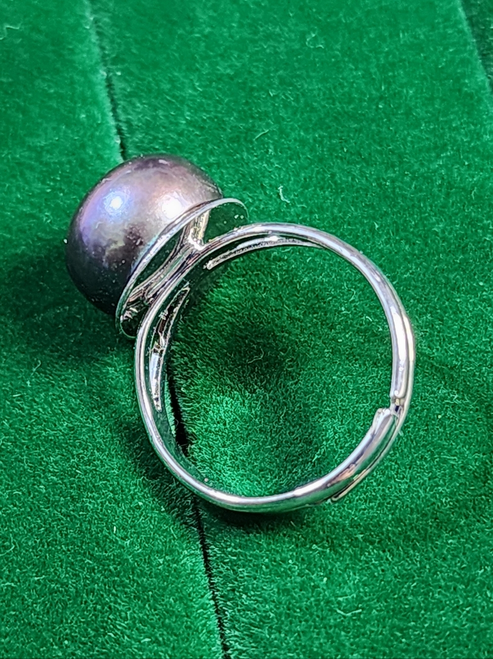 Vintage 80s Artisan Tahitian Pearl Silver Tone Sizable Ring - Picture 4 of 7